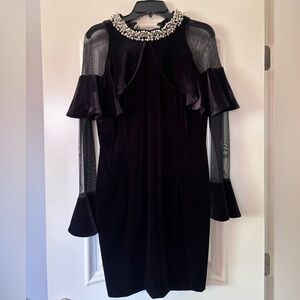 Black Velvet Dress with Pearl Embellished Neckline